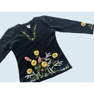 Vintage ADES of California Floral Knit V Neck Sweater 70s / 80s Sz S